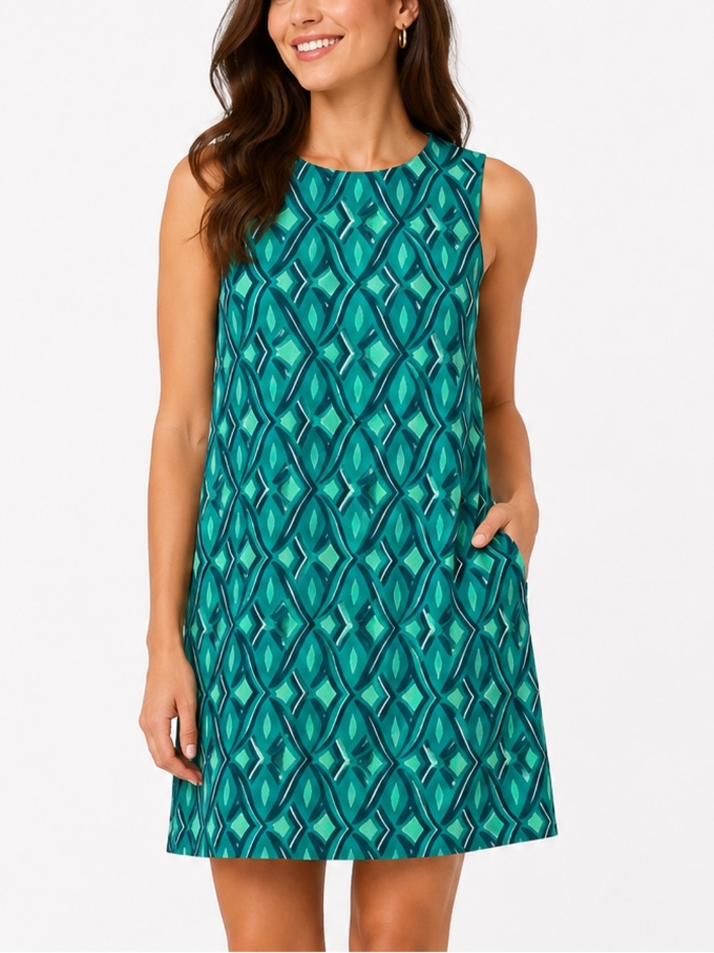 Rainbow Jo Shift Dress Geo Print Green Sleeveless Size S